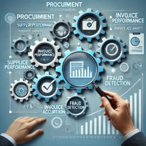 DALL·E 2024 12 12 12.04.33 A professional and modern illustration showcasing a procurement and supply chain auditing process. The image features interconnected gears labeled Pr